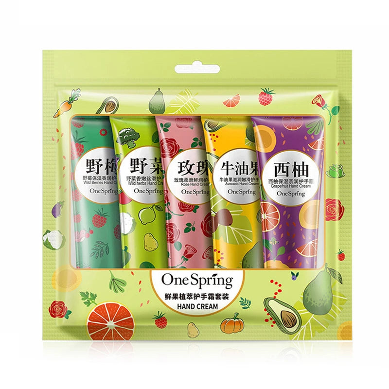 5pcs Plant Fruit Fragrance Hand Cream Sets Moisturizing Handcream Set Hand Care Nourishing Anti Chap Skin Care for Hands