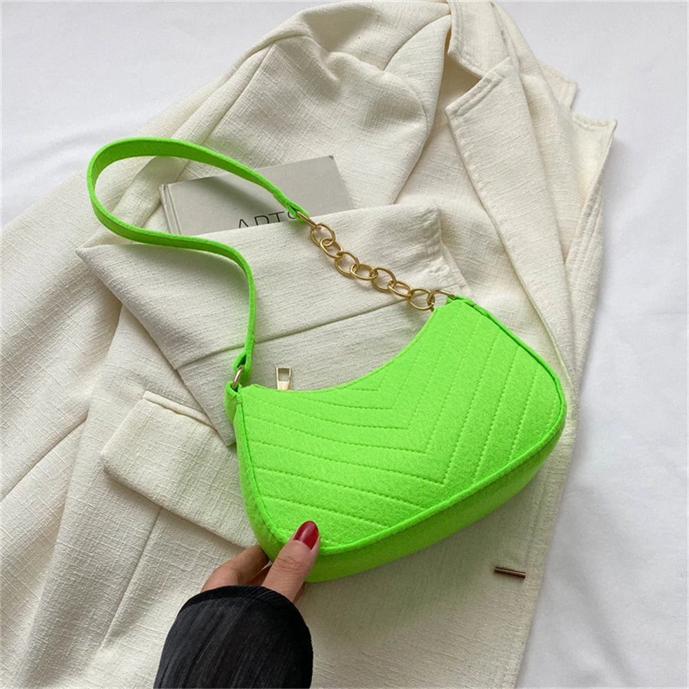 Felt Mini Shoulder Bags for Women 2023 Women's Underarm Bags Texture Solid Color Casual Handbags Female Light Weigh Bag Pouch